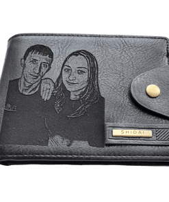 Portofel Personalizat cu poza e38, barbati, piele, cu capsa, negru