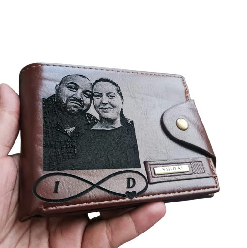 Portofel Personalizat cu poza e44, barbati, piele , cu capsa, maro