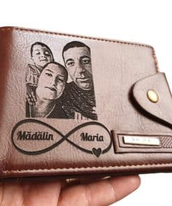 Portofel Personalizat cu poza e45, barbati, piele , cu capsa, maro