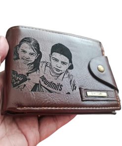 Portofel Personalizat cu poza e48, barbati, piele , cu capsa, maro