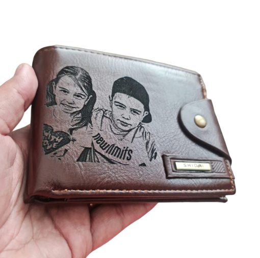 Portofel Personalizat cu poza e48, barbati, piele , cu capsa, maro