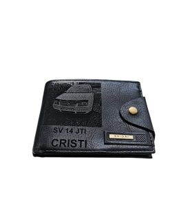 Portofel Personalizat numar auto 6, barbati, piele , cu capsa, negru
