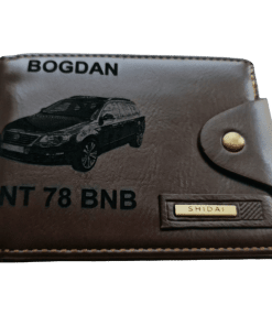 Portofel Personalizat numar auto 7, barbati, piele , cu capsa, maro