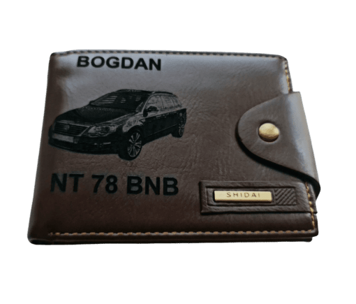 Portofel Personalizat numar auto 7, barbati, piele , cu capsa, maro