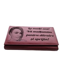 Portofel Personalizat 'La multi ani', dama, piele naturala, rosu