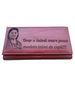 Portofel Personalizat 'Doar o inima', dama, piele naturala, rosu