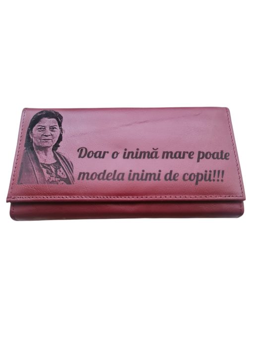 Portofel Personalizat 'Doar o inima', dama, piele naturala, rosu