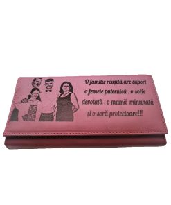Portofel Personalizat 'O familie reusita', dama, piele naturala, rosu