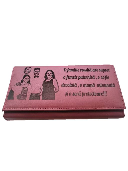 Portofel Personalizat 'O familie reusita', dama, piele naturala, rosu