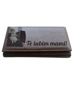 Portofel Personalizat 'Te iubim mami', dama, piele natural, maro