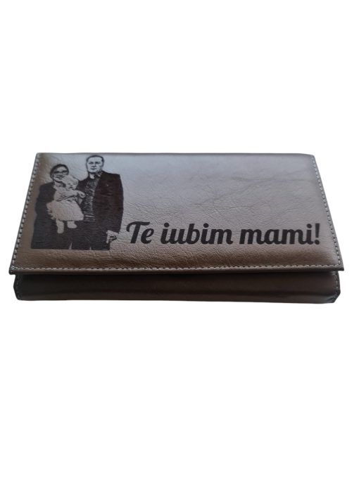 Portofel Personalizat 'Te iubim mami', dama, piele natural, maro