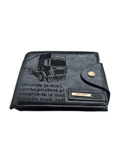 Portofel Personalizat 'Oriunde te duci', barbati, piele , cu capsa, negru