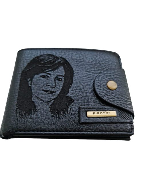 Portofel Personalizat cu poza e1, barbati, piele , cu capsa, negru