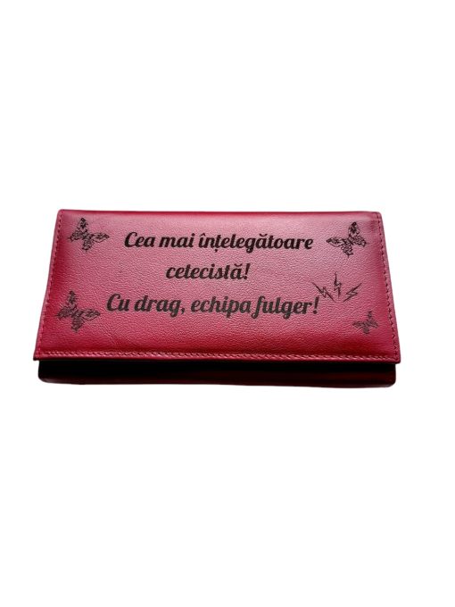 Portofel Personalizat 'Echipa fulger' , dama, piele naturala, rosu