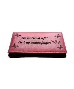 Portofel Personalizat 'Cu drag' , dama, piele naturala, rosu