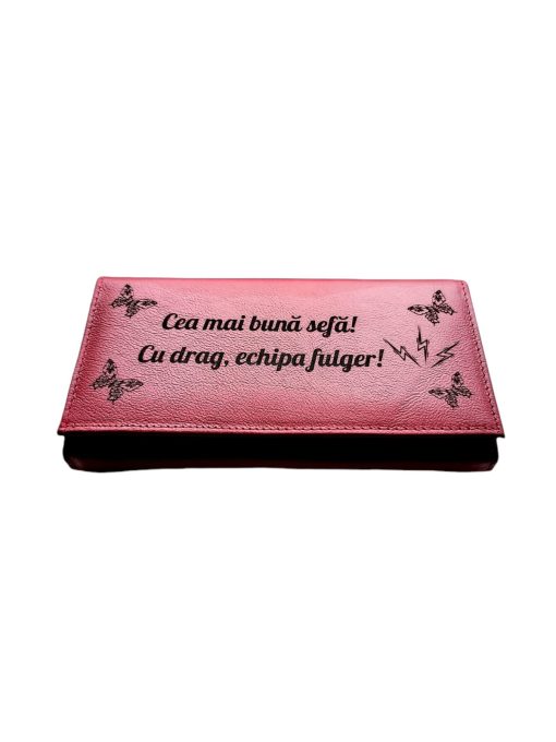 Portofel Personalizat 'Cu drag' , dama, piele naturala, rosu