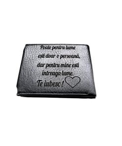 Portofel Personalizat 'Pentru mine', barbati, piele , cu capsa, negru