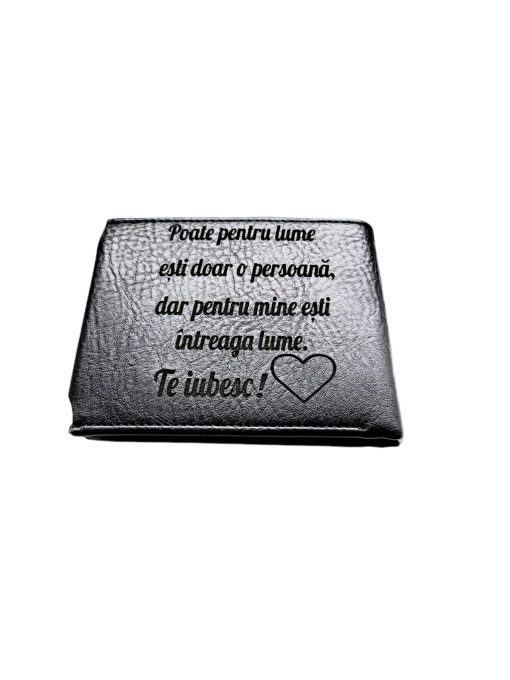 Portofel Personalizat 'Pentru mine', barbati, piele , cu capsa, negru