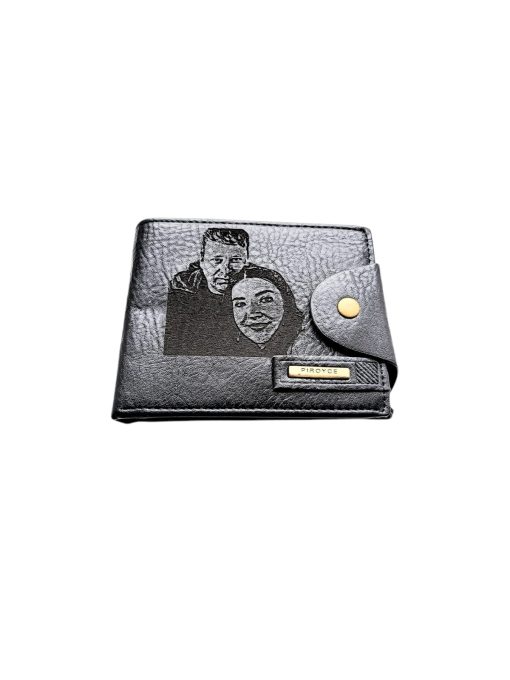 Portofel Personalizat cu poza e6, barbati, piele , cu capsa, negru