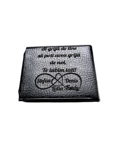Portofel Personalizat 'Ai grija', barbati, piele , cu capsa, negru