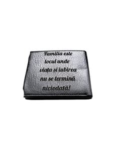 Portofel Personalizat 'Familia este', barbati, piele , cu capsa, negru