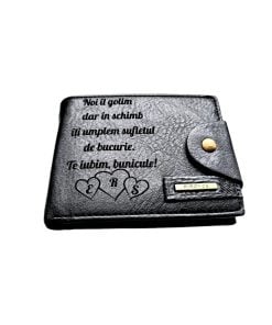 Portofel Personalizat 'Noi il golim', barbati, piele , cu capsa, negru