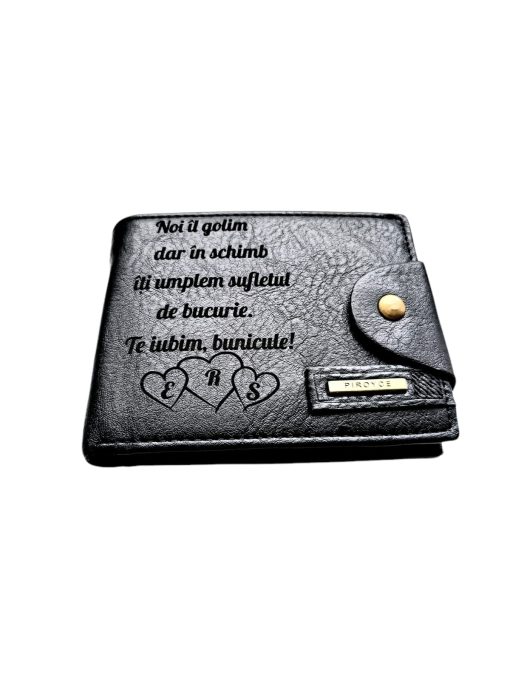 Portofel Personalizat 'Noi il golim', barbati, piele , cu capsa, negru