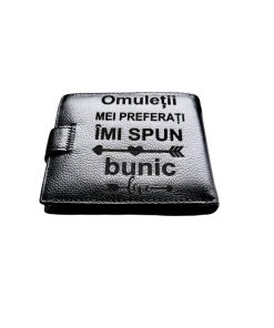 Portofel Personalizat 'Imi spun bunic', barbati, piele naturala , negru