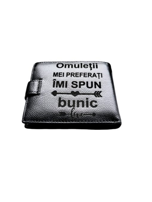 Portofel Personalizat 'Imi spun bunic', barbati, piele naturala , negru