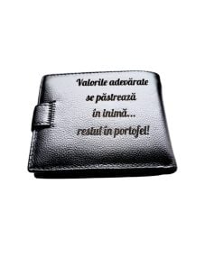 Portofel Personalizat 'In inima', barbati, piele naturala , negru