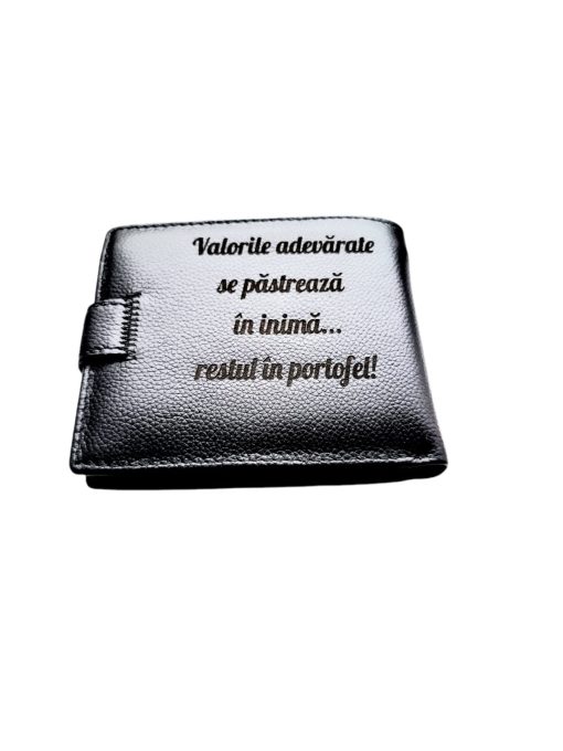 Portofel Personalizat 'In inima', barbati, piele naturala , negru