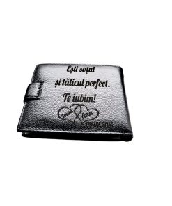 Portofel Personalizat 'Taticul perfect', barbati, piele naturala , negru