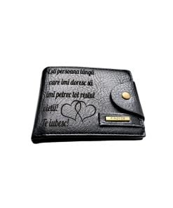Portofel Personalizat 'Esti persoana', barbati, piele , cu capsa, negru