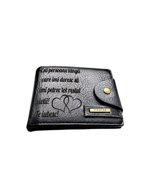 Portofel Personalizat 'Esti persoana', barbati, piele , cu capsa, negru