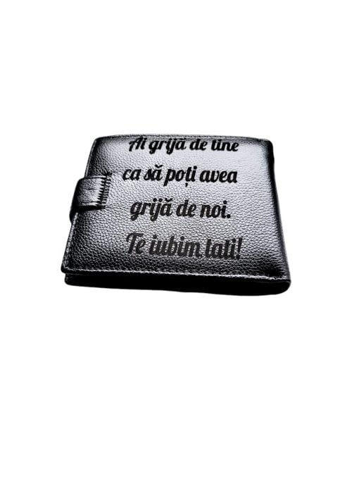 Portofel Personalizat 'Ai grija', barbati, piele naturala , negru