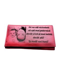 Portofel Personalizat 'La multi ani rd', dama, piele naturala, rosu