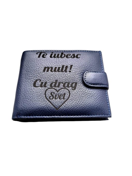 Portofel Personalizat 'Te iubesc pnab', barbati, piele naturala , albastru