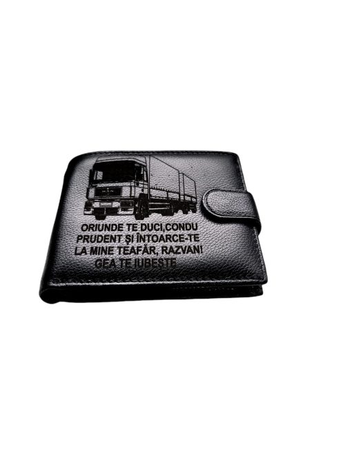 Portofel Personalizat 'Condu prudent', barbati, piele naturala , negru