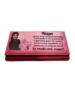 Portofel Personalizat 'La multi ani 3' , dama, piele naturala, rosu