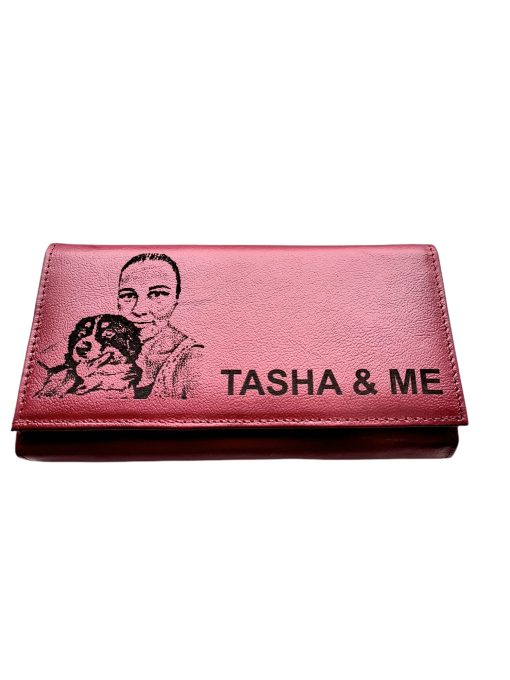 Portofel Personalizat poza si text , dama, piele naturala, rosu