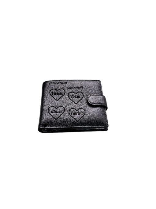 Portofel Personalizat cu poza 8, barbati, piele naturala , negru