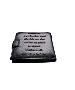 Portofel Personalizat 'Te iubim mult', barbati, piele naturala , negru
