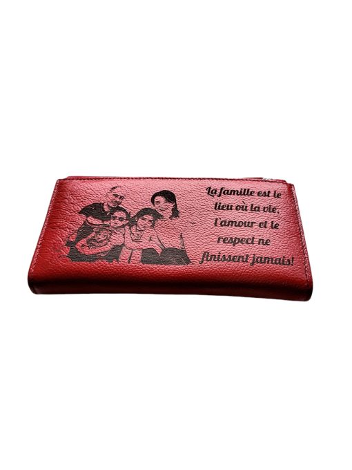 Portofel Personalizat 'La famille' , dama, piele naturala, rosu