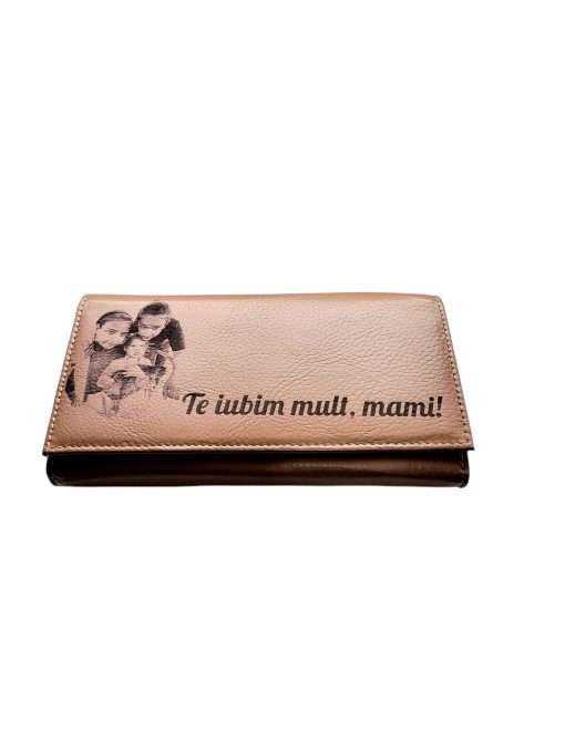 Portofel Personalizat 'Te iubim pncd' , dama, piele naturala, maro