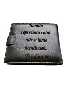 Portofel Personalizat 'Te iubim pnmb', barbati, piele naturala , maro