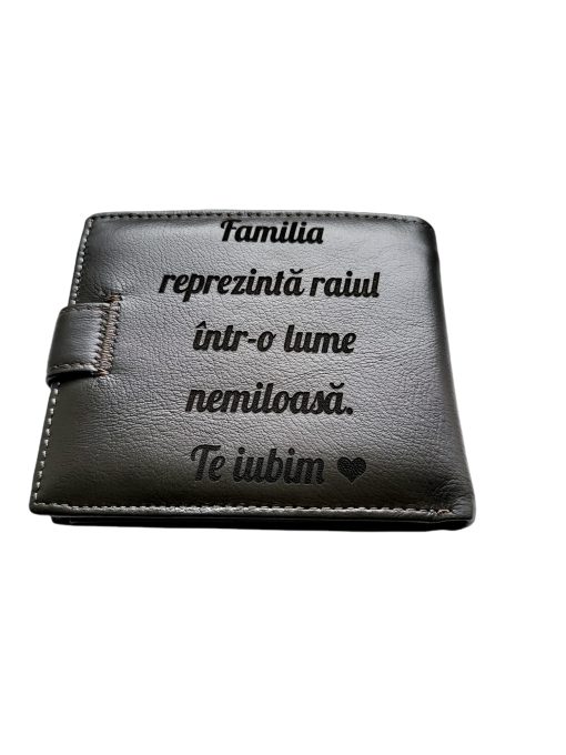 Portofel Personalizat 'Te iubim pnmb', barbati, piele naturala , maro