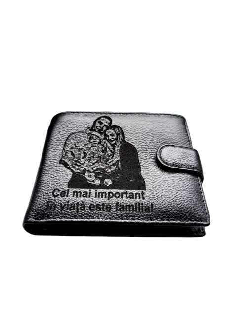 Portofel Personalizat 'In Viata', barbati, piele naturala , negru