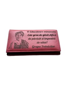 Portofel Personalizat 'O educatoare' , dama, piele naturala, rosu