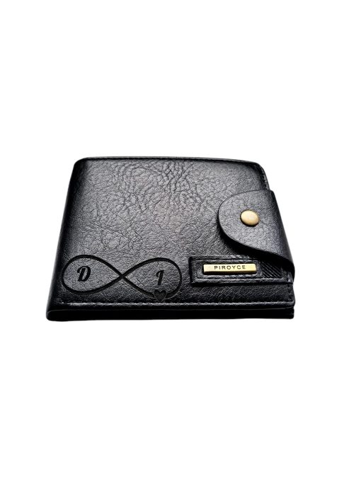 Portofel Personalizat initiale penb, barbati, piele , cu capsa, negru
