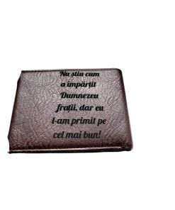 Portofel Personalizat 'Nu stiu cum', barbati, piele , cu capsa, maro